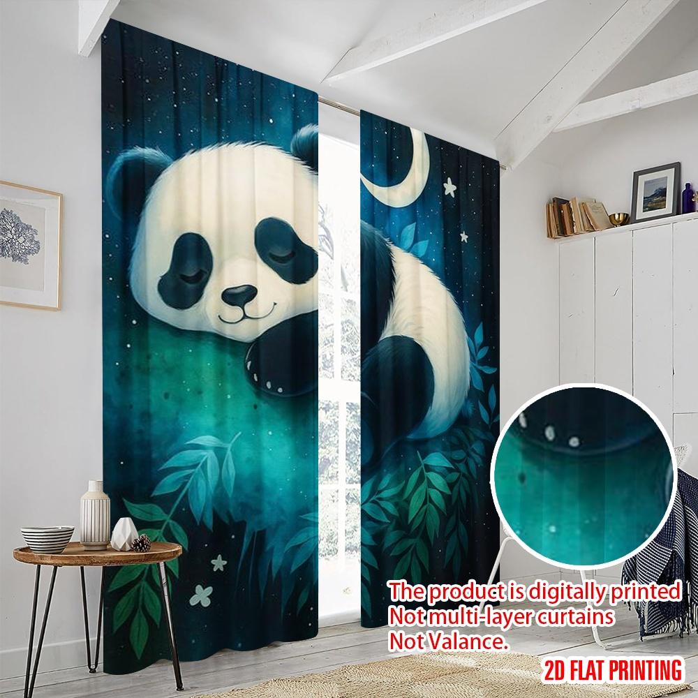 2pcs,2D Plane Printing Popular Curtain Panels Dreaming Panda 100% Polyester (without Rod) Festive for Living Room, Bedroom,