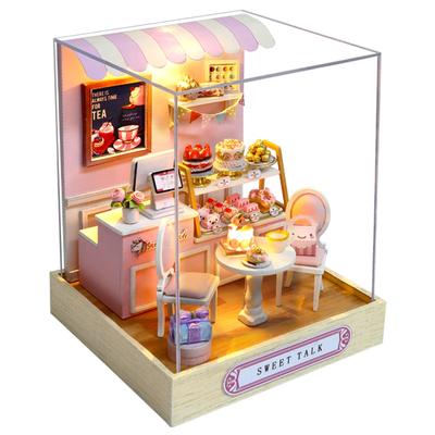 CUTEROOM Holz Miniatur Handgefertigtes Set DIY Miniaturhaus mit LED Acryl Staubschutz und Detaillierter Anleitung Ausmalseite Puppenhaus, Dekoration, Licht,