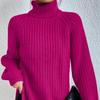 Autumn and Winter Fashion Knitwear Mid-length Raglan Sleeves High Lapel Split Sweater Women