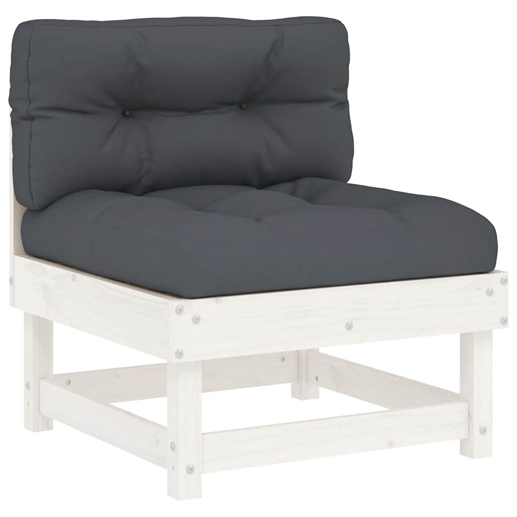 Mid Section Sofa with Cushions White Solid Pine Wood