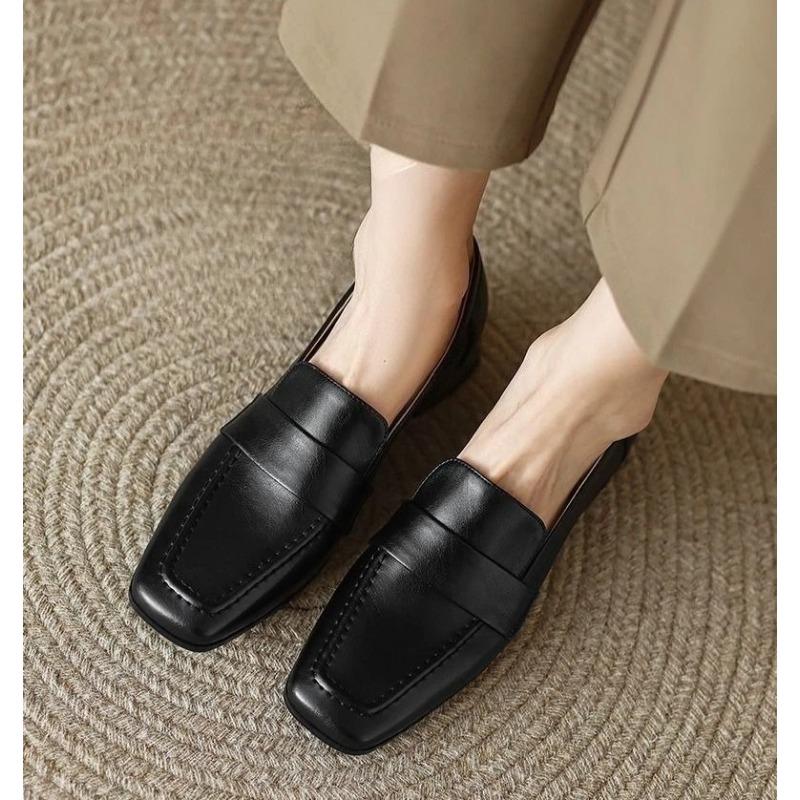 Women's Soft Leather Loafers Spring Autumn Soft Slip On Chunky Heel Versatile Loafers Women British Style Shoes