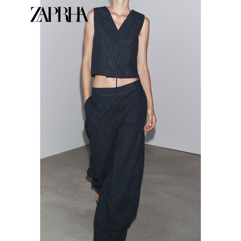 Zaprha 2025 Summer New Loose Linen Blend Balloon Style Striped Pants Women Loose Feeling 3564530