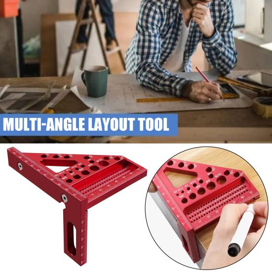 1/2Pcs 3D Aluminum Alloy Triangle Ruler with Drill Guide Holes Protractor Ruler 45/90 Multi