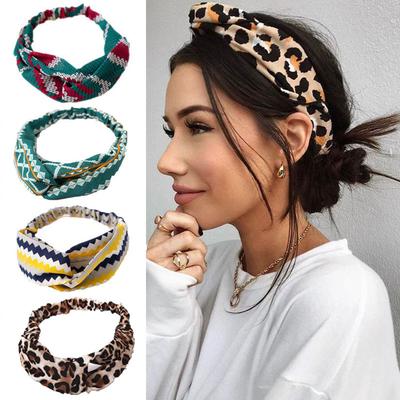 Damen Stirnband Mode Mädchen Böhmisch Bedruckt Überkreuz Haarband Vintage Turban Haargummis Bandanas Kopfbedeckung Accessoires Scrunchie