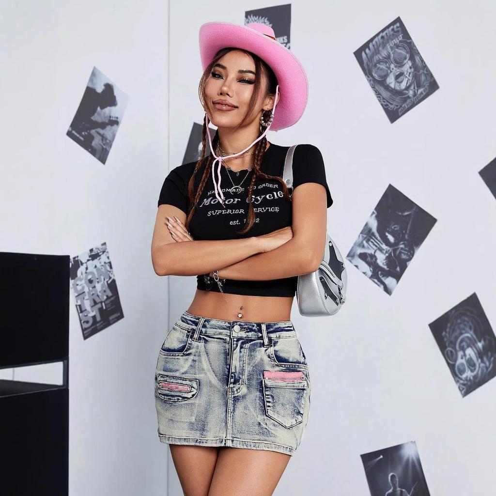 European & American Retro Street-Style Distressed Denim Skirt for Women