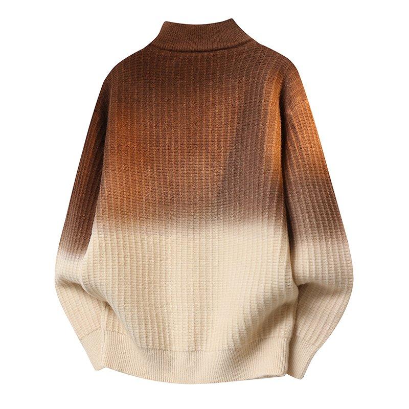 Half Turtleneck Zipper Sweater Loose Shoulder Gradient Tie-dye Sweater