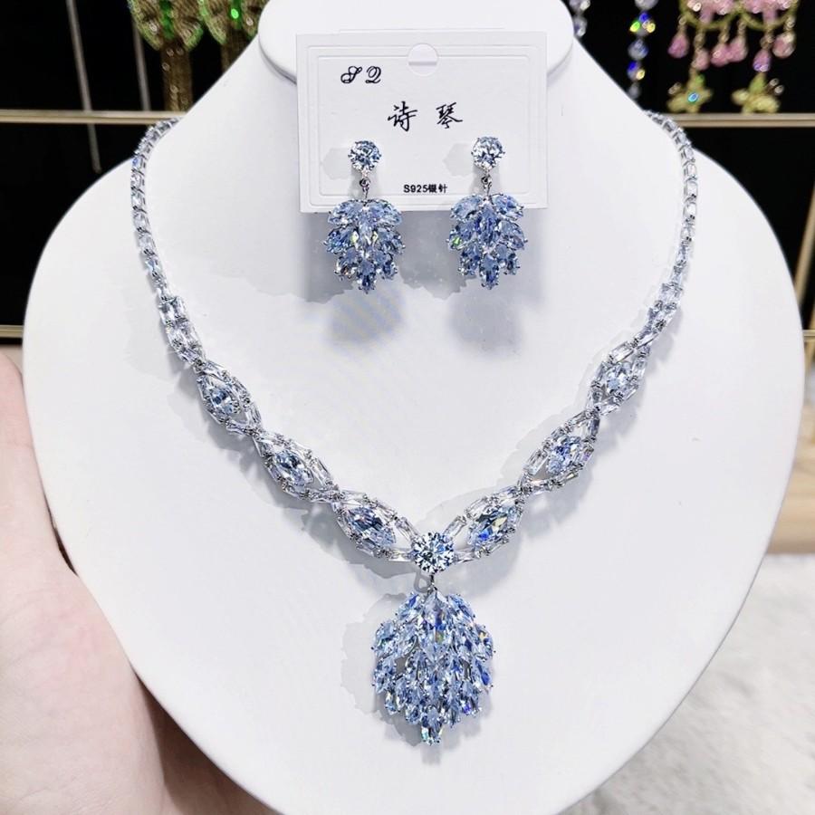 Trendy Heart Pendant Jewelry Set Earring Pendant Necklace for Women Bridal Wedding Exquisite Fashion Zirconia Party Banquet Gift