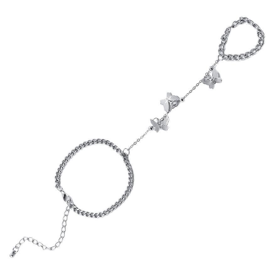 Retro Schmetterling Anhänger Kette Finger Armband mit Ring für Frauen