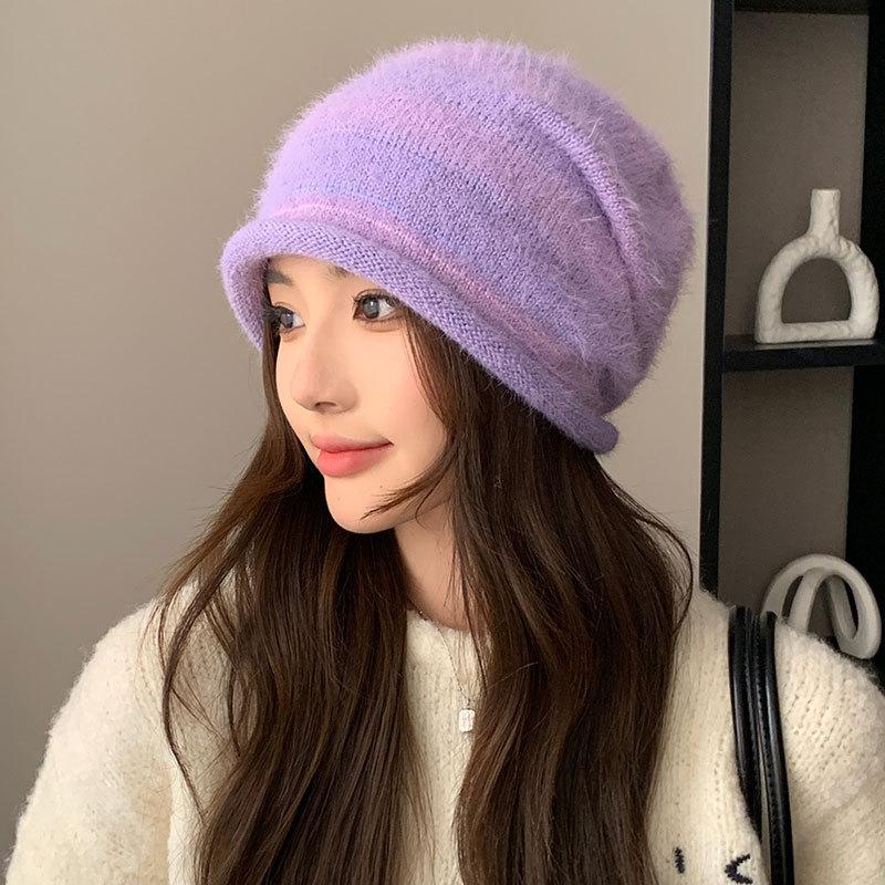 Knitted warm hat women's autumn and winter fashion gradual change color wool cover ear protection confinement hat cold