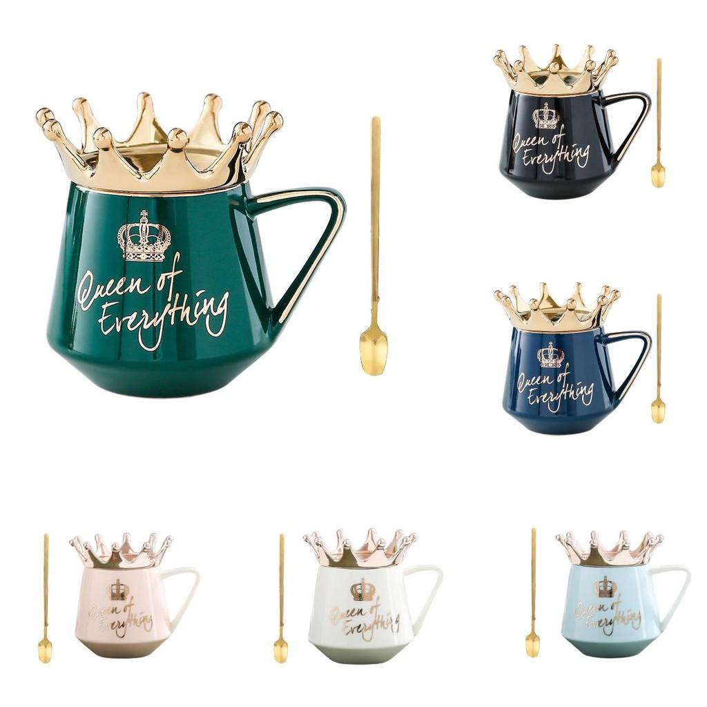 Crown Cover The Has A Spoon Porcelain Mug Handle Tea Coffee Household Water Cup