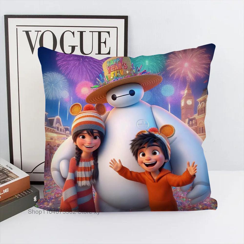 B-Baymax Animated Character Pillow Case Square Pillow Bedroom Sofa Leisure Comfort Cushion Car Living Room Home Decoration