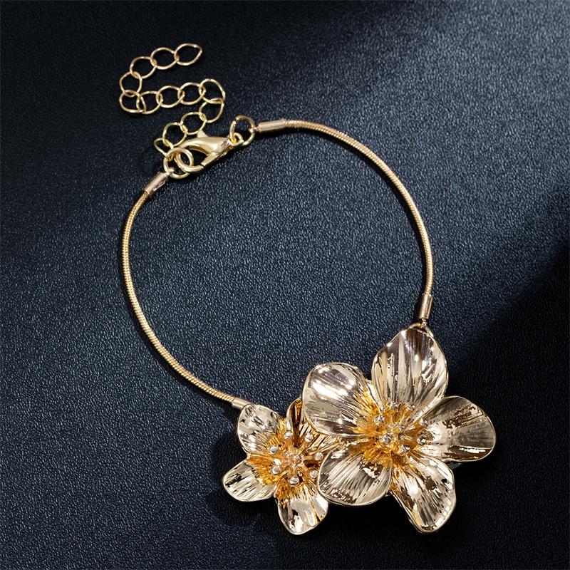 Elegant Simple Golden White Color Two Flower Bracelet For Women Fashion Adjustable Buckle Anklet Chain Jewelry Gifts