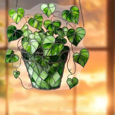 Modern Colorful Potted Flowers Window Hanging Ornament For Garden Lawn Decoration Lightweight Stained Acrylic Art Decors