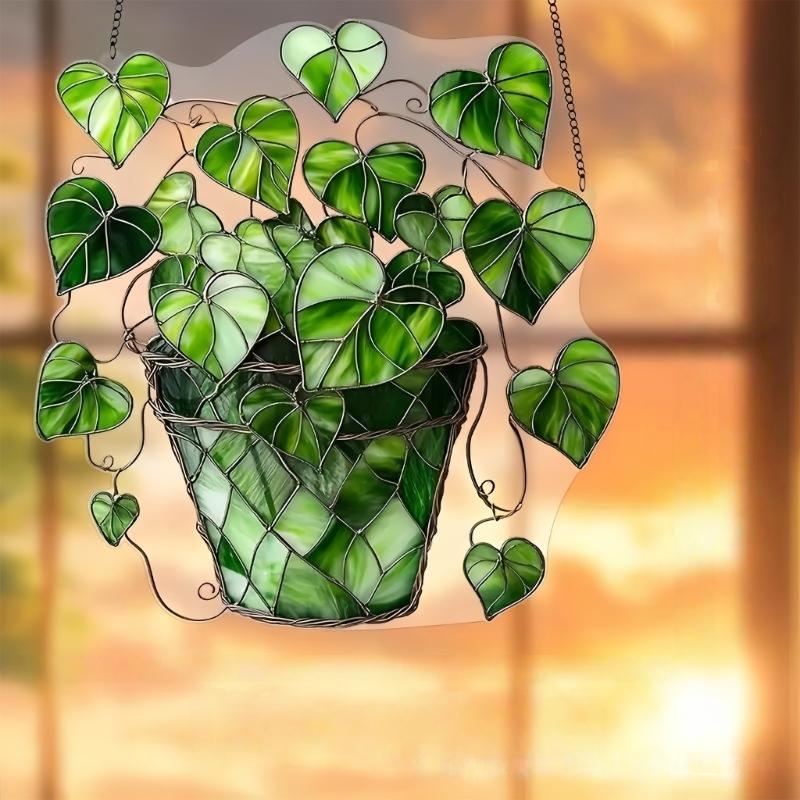 Colorful Acrylic Potted Plant Hanging Sign For Outdoor Lawn Party Decorations Weather Resistant Design Window Ornament