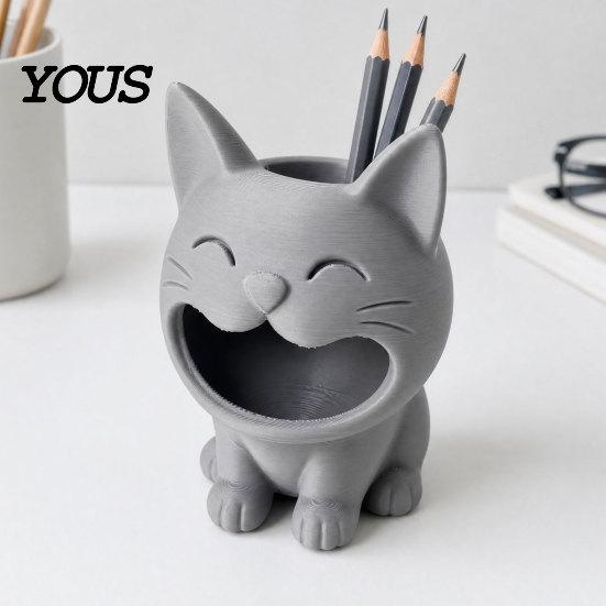 3D Printed Pen Cup Cat Shaped Candy Bowl, Cute Storage Container, Desktop Desk Organizer Holder, Versatile for Pencils Jewelry Hair Ties