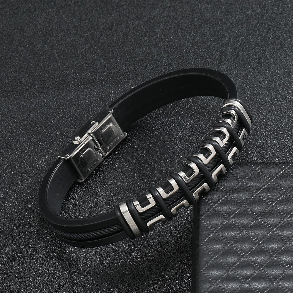 Men'S Silicone Bracelet, Fashion Titanium Steel Personality Accessories Stainless Steel Bracelet Bracelet Accessories
