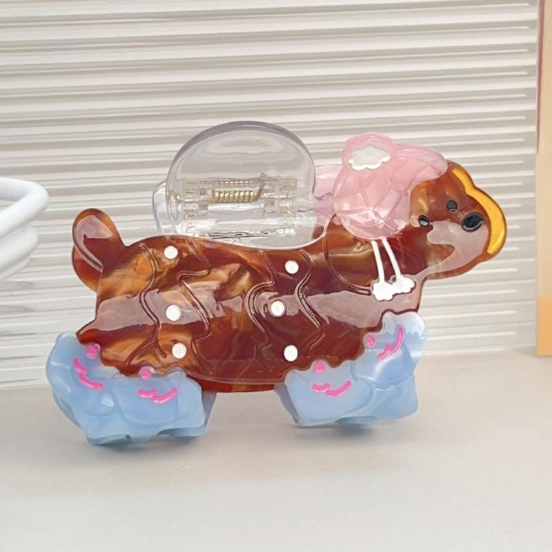 Cartoon Dog Shaped Hair Clip Claw Strong Grip Barrettes Trendy Hair Accesories for Gym Workouts and Casual Outings