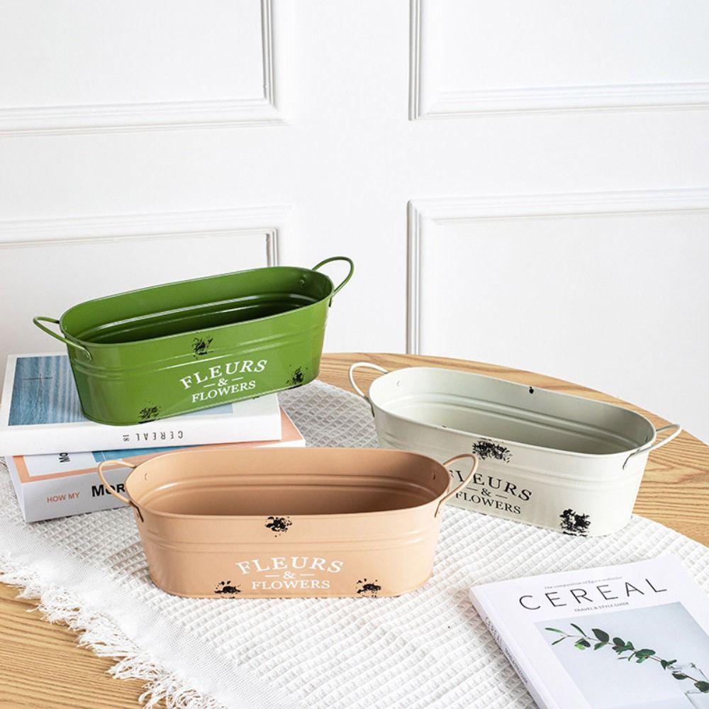 Ellipse Flower Container with Handle Flower Pot Vintage Rustic Flowerpot