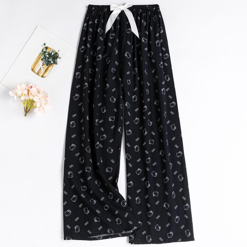 Women's Floral Cotton Silk Pajama Pants, Mosquito Repellent, Outdoor & Home Wear, Plus Size, Lightweight Summer Style.