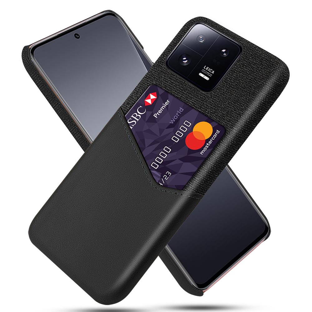 

For Xiaomi 13 Pro 5G Cloth Texture PU Leather Coated PC Case Anti-scratch Card Holder Phone Cover Black