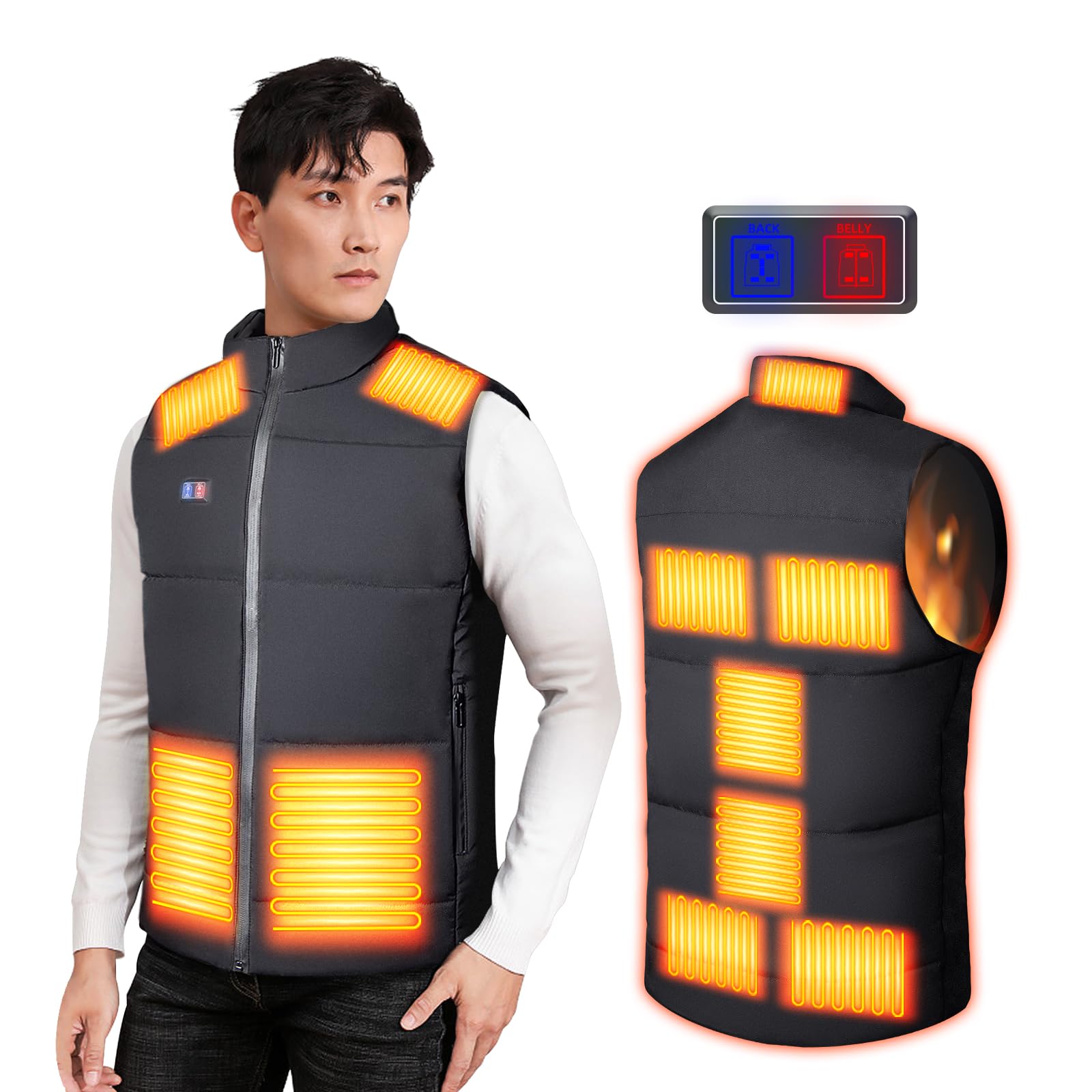 

IUSOT Electric Heated Vest with 11 Heating Independent Front and Rear Made with Fast Heat in 30 USB DC Fast Cold Weather 3 Temperature Unisex Points,