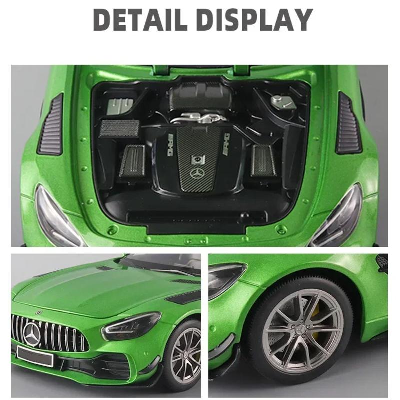 Velký 1:18 Mercedes-Benz AMG GTR model auta Kovové tlakově lité vozidlo Sběratelské hobby zvuková a světelná stahovací miniaturní hračka pro chlapce, děti dárek