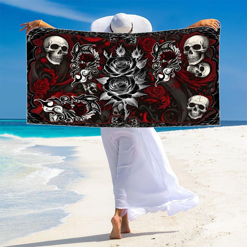 Gotischer Totenkopf Aufdruck Strandtuch, Großes Weiches Schnelltrocknendes Handtuch für Strand Camping Schwimmen