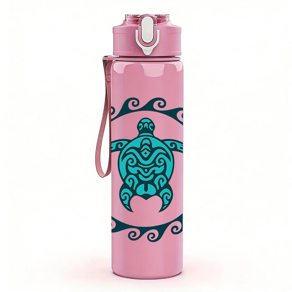 1PC Sea Turtle Circle Badge Print 750ml Color Plastic Sports Water Bottle Leakproof Flip Straw Lid Suitable for Sports Office Home Use