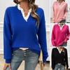 Autumn and Winter Women's Loose Lace V-neck Tops and Sweaters
