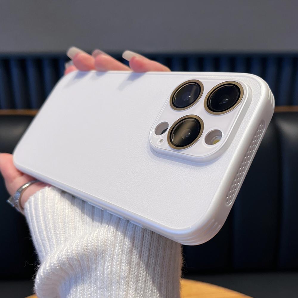 Luxusní kožený chladicí kryt na telefon se vzorem liči pro iPhone 15 14 13 12 Pro Max, ochrana objektivu, odvod tepla, kryt rámečku