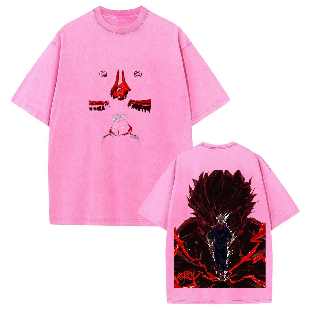 Itadori Yuji Jujutsu Kaisen Cool Clothing Men Women Manga T-shirts Vintage Washed T Shirt Casual Cotton Tee Harajuku Male Tshirt