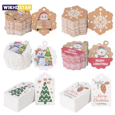 100PCS Merry Christmas Labels Kraft Paper Hanging Tag Cards Christmas Gift Wrapping Supplies New Year Gifts Decoration Ornaments