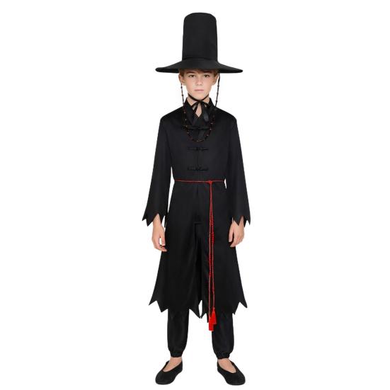 1 Set Black Hunter Costume Set Well-Crafted Traditional Clothing Role-playing Props Coat Trousers Hat Chain