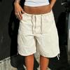 Amerikanische Retro Y2K Cargo Jeansshorts Damen Harajuku Kordelzug Niedrige Taille Baggy Denim Shorts Cyber Grunge Jorts Vintage Streetwear