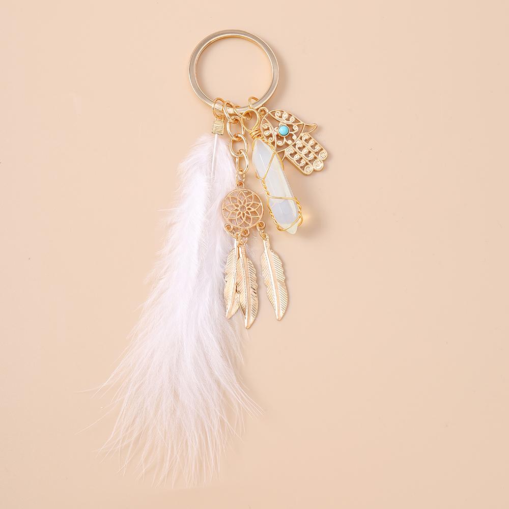 Bohemia Tassels Feather Keychain Women Girl Turquoise Key Ring Pendants for Handbag Decor DIY Handmade Key Chain Jewelry Gifts