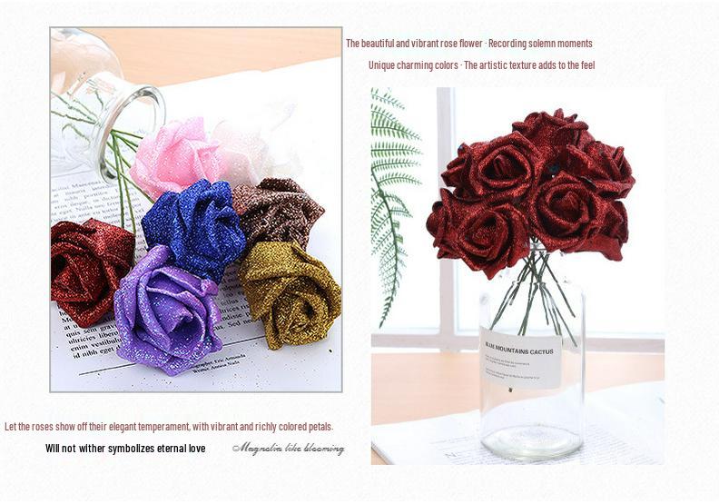 PE Gold Powder Artificial Roses for DIY Bouquets - Valentine's Day, Weddings, Flower Shops