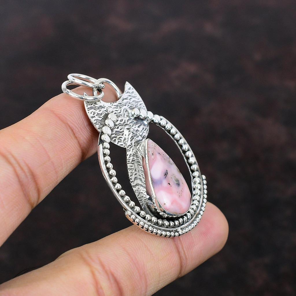 Pink Opal Pendant Boho Style Jewelry 925 Sterling Silver Pendant Antique Gemstone Jewelry Handmade Pendant Gift For Bridal Statement Jewelry