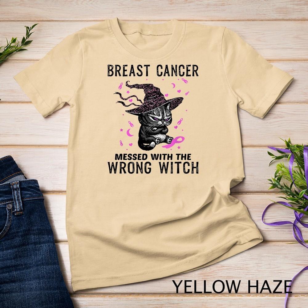 

Breast Cancer Messed With The Wrong Witch Black Cat Funny Unisex T-shirt 4XL