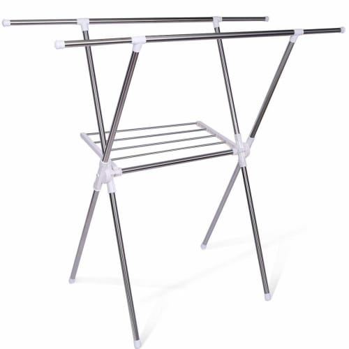 WGWGJM Extendable Clothes Drying Rack for Indoor and Outdoor Use, Balcony Use, Heavy-Duty Capacity (60kg), Stainless Steel, Rust-Resistant, X-Shaped,