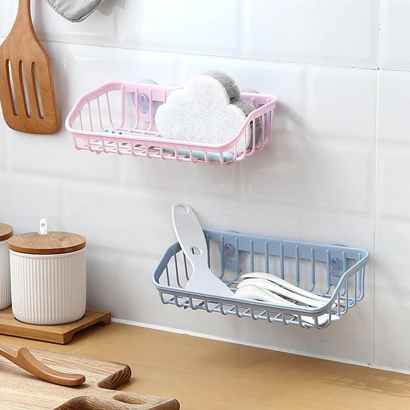 Wall Hanging Sink Drain Basket Kitchen Storage Rack with Suction Cup Bathroom Shelf Home Decoration Organizer Kitchen Gadgets