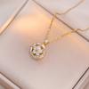 Cute Plant Female White Zircon Stone Spinner Round Skeleton Flower Pendant Necklace Gold Color Wedding Jewelry For Women