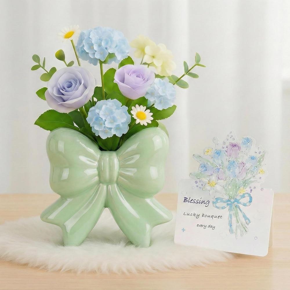 Bowknot Ceramic Vase Small Pen Holder Creative Makeup Brush Holder  Dry Flowers Ornament