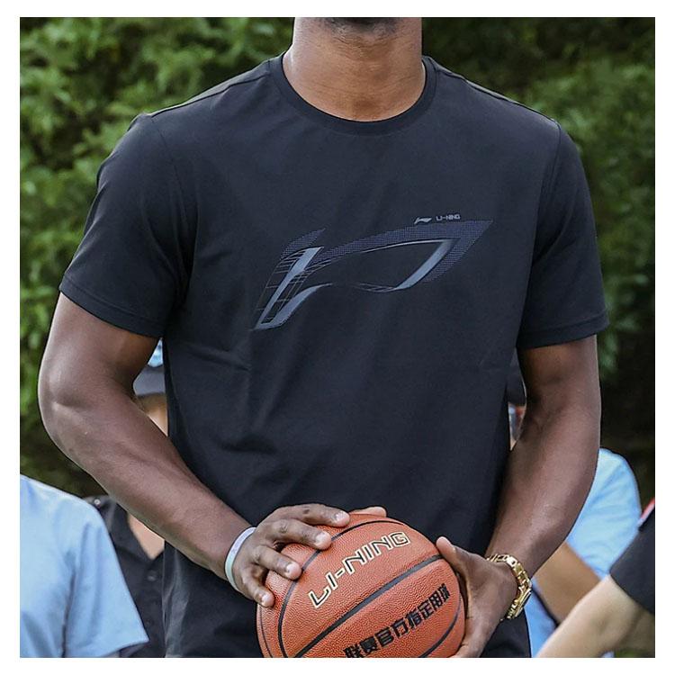 Li-Ning Fitness Series Logo Print Quick-Drying Short Sleeve T-Shirt Men Tops Black ATST573-1