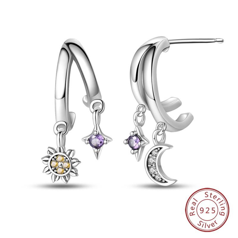 Curved Claw Snowflake Four-Leaf Star Stud Earrings For Women Shining Cubic Zirconia Fashion Ear Studs Daily Party Wear Jewelry