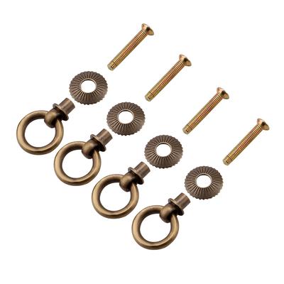 4pcs/pack Mini Simple Vintage Pull Rings Cosmetic Case Jewelry Box Attachment Handle Bronze