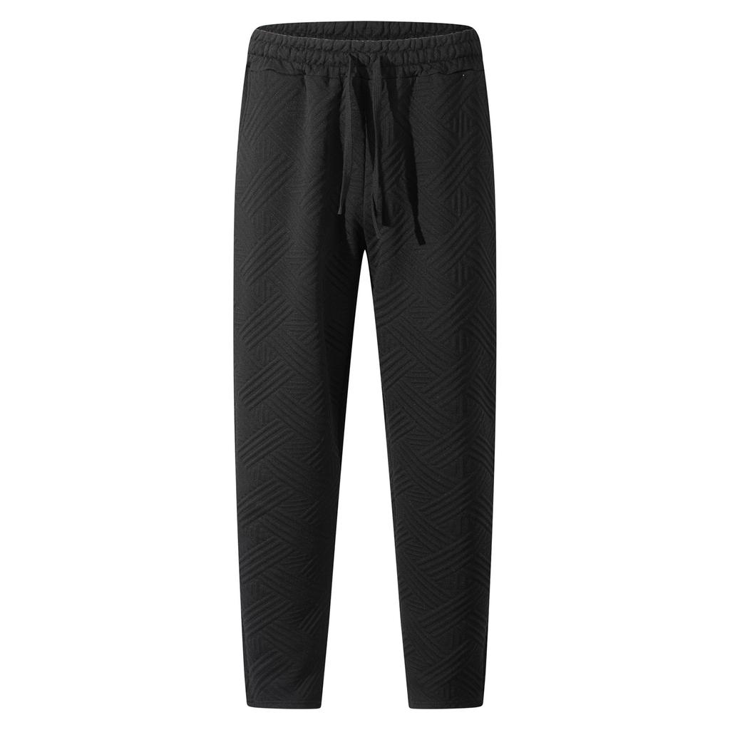 Men's Casual Jacquard Drawstring Loose Fit Solid Color Pocket Sports Pants Comfortable Elastic Waistband Activewear Bottoms