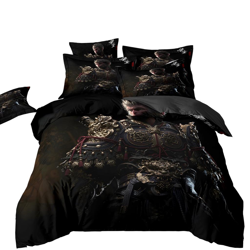 Black Myth Wukong Bedding Set,Game Characters Goku Bedding Set,Black 3D Printing Quilt Cover Pillowcase For Children and Adults