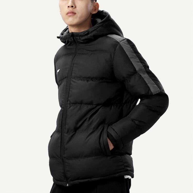 Li Ning Short Warm Hooded Sports Cotton Jacket Men Jackets Standard-Black AJMN023-1
