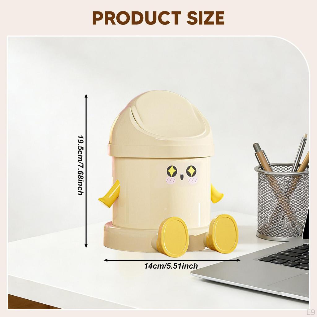 Desk Bin, Waste Storage Cute Bin with Lid for Living Room, , Vanity, Kitchen,