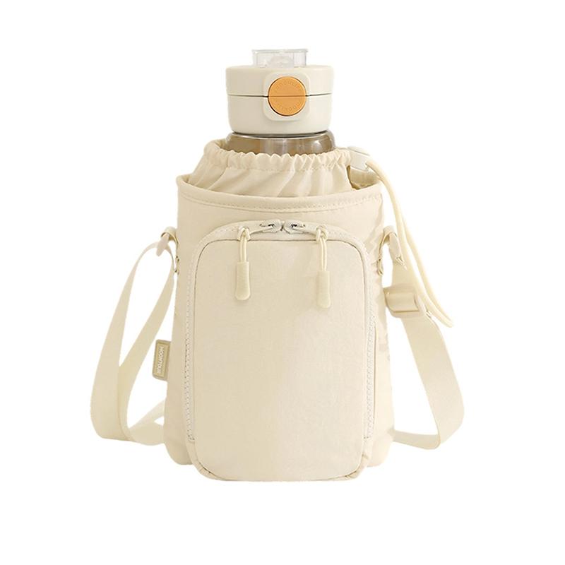 

Portable Water Bottle Bag With Adjustable Strap Thermal Mugs Protective Cover Phone Pocket Outdoor Sports Travel Bag бежевый
